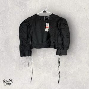 Danielle Bernstein Crop Blouse Black Size XS Cropped Puff Sleeves NWT Fashion